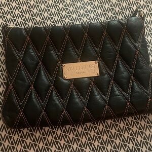 Valentino Black Quilted Clutch with Gold Accents